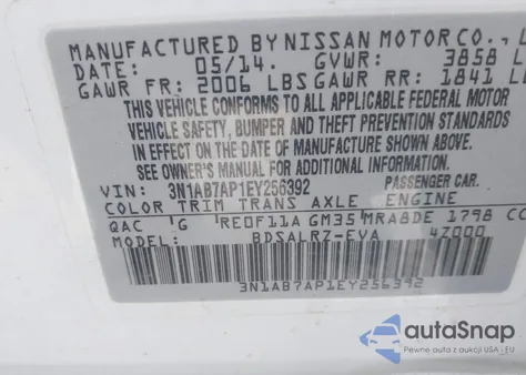 2014 Nissan Sentra Sr z USA, uszkodzony, nr VIN 3N1AB7AP1EY256392